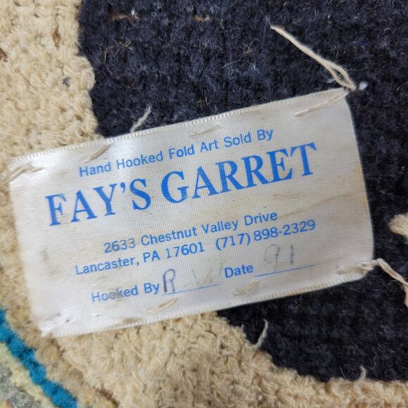 VTG Black Cat Fays Garret Seat Cushion Rug Round Hand Hook Loop Signed Folk Art - Picture 2 of 16